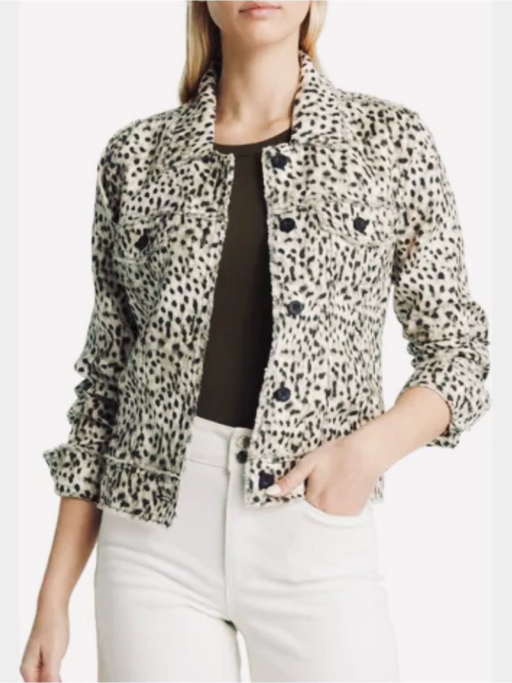Tommy Bahama Linen Raw Edge Leopard Print Jacket in Beige and Black - Picture 4 of 4